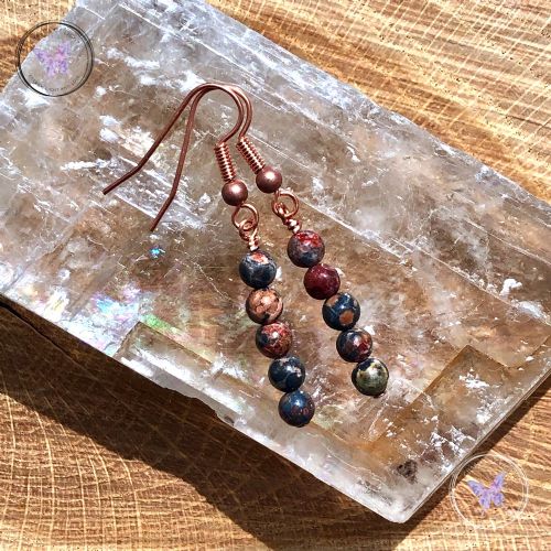 Leopard Skin Jasper Bead Earrings Copper